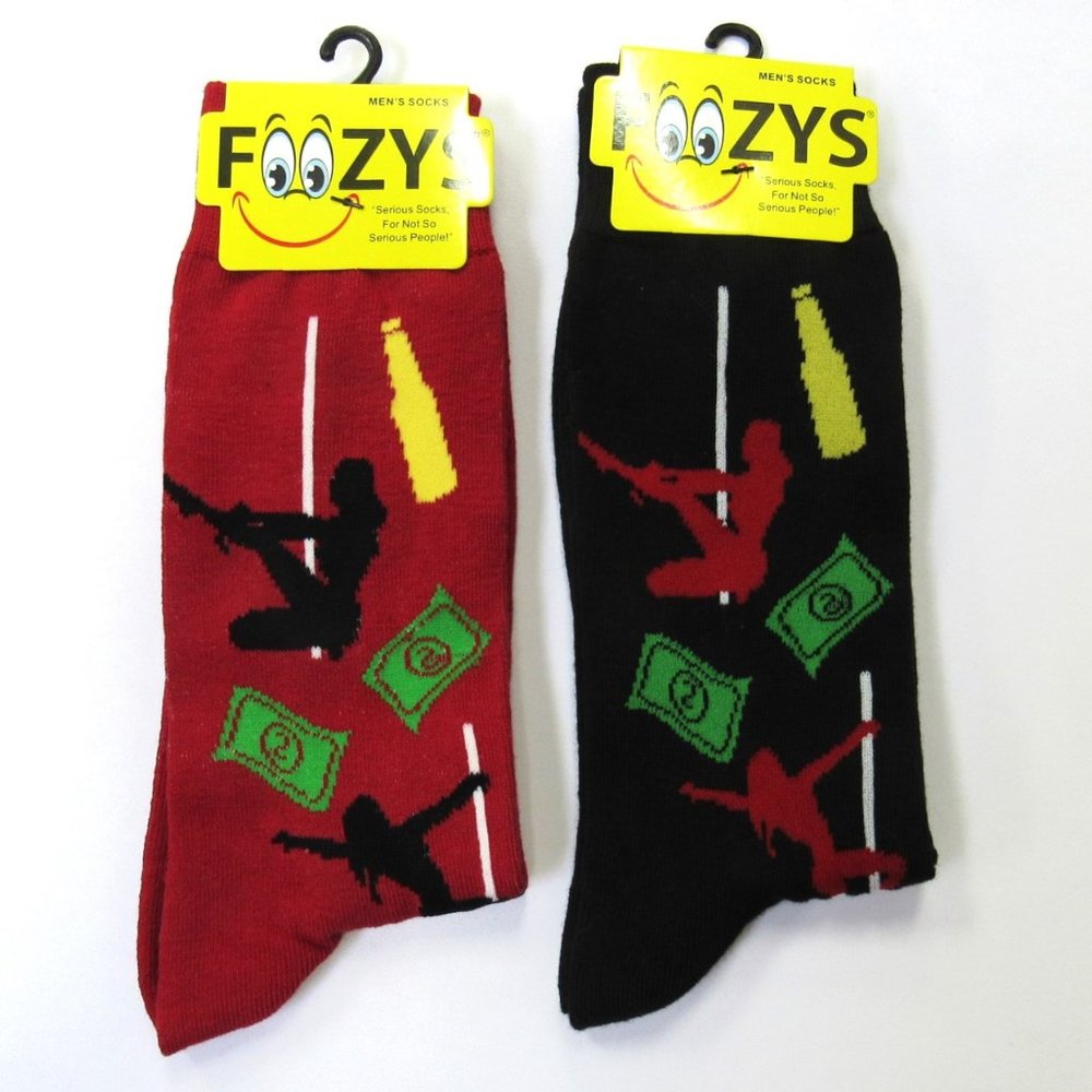 2 Pairs Foozys Stripper Pole Print Men's Novelty Crew Socks Size 10-13